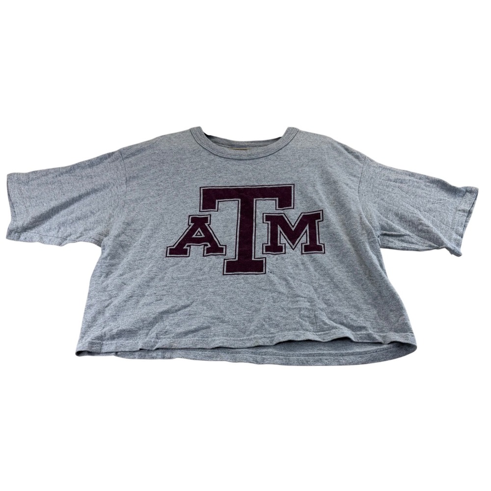 Champion T-Shirt Womens Large Gray Texas A&M ATM Aggies Crop Top Short Sleeve